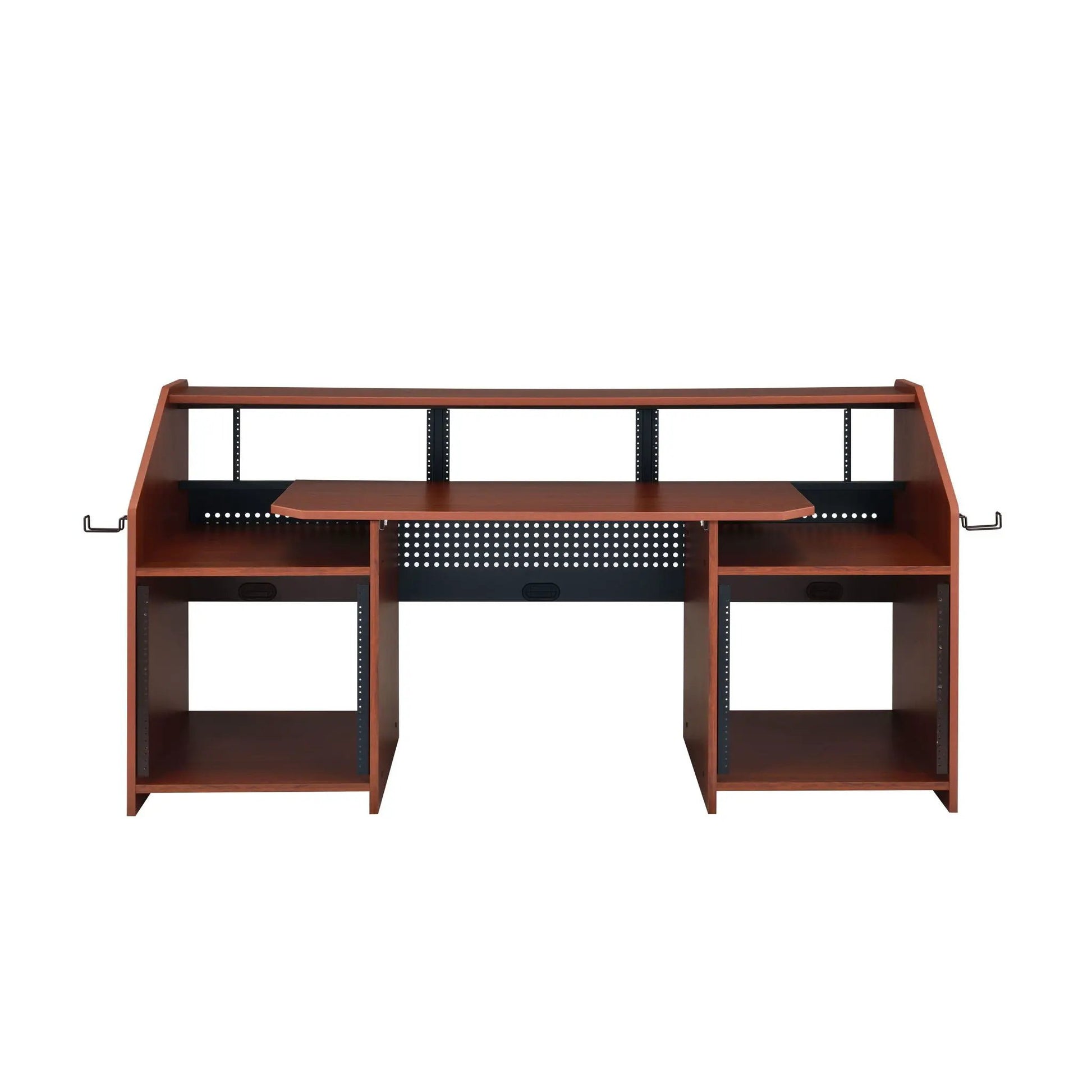 Annette Music Desk in wood with dark metal frame and perforated back panel on Tampa Home & Garden Store