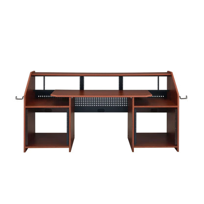 Annette Music Desk in wood with dark metal frame and perforated back panel on Tampa Home & Garden Store