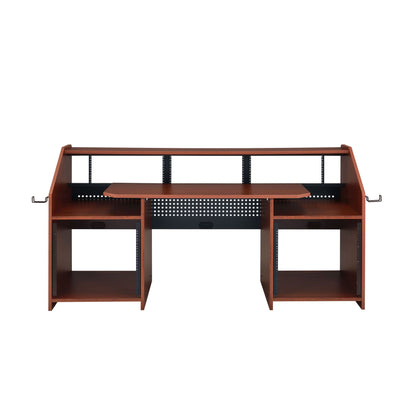 Annette Music Desk with Cable Management in dark brown wood and black perforated back on Tampa Home & Garden Store