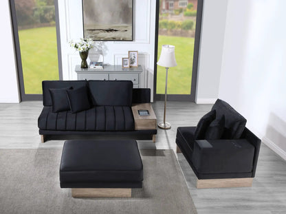 Memphis reversible sectional sofa ottoman with storage and USB outlets; 2-piece set in black on Tampa Home & Garden Store