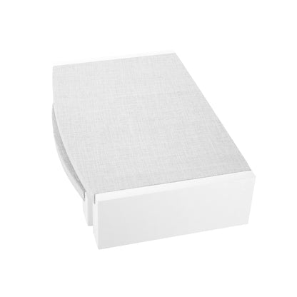 Dual jewelry display set with gray linen fabric top and glossy white base on Tampa Home & Garden Store