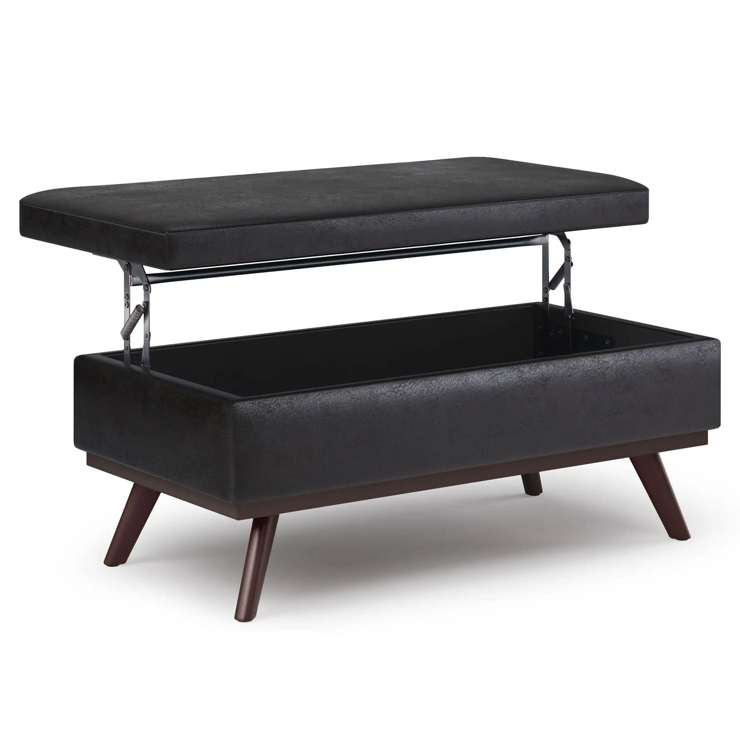 Owen lift-top storage ottoman, black faux leather, metal frame, Unique Piece Furniture on Tampa Home & Garden Store