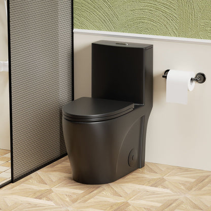 1 Piece Toilet by HouseOfZazla with Tornado Flush and dual flush, ADA height, matte black on Tampa Home & Garden Store
