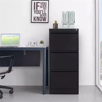 Durable metal 3-drawer file cabinet with lock, black finish, by Unique Piece Furniture on Tampa Home & Garden Store