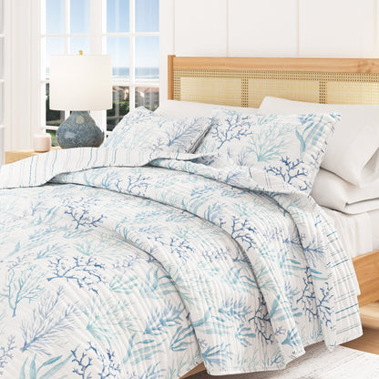 Watercolor Blue Coral Quilt for the Bedroom