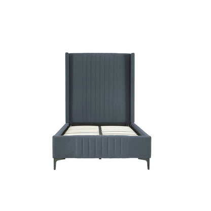 Promenade upholstered bed with tall headboard and slats, dark blue fabric, by HouseOfZazla on Tampa Home & Garden Store