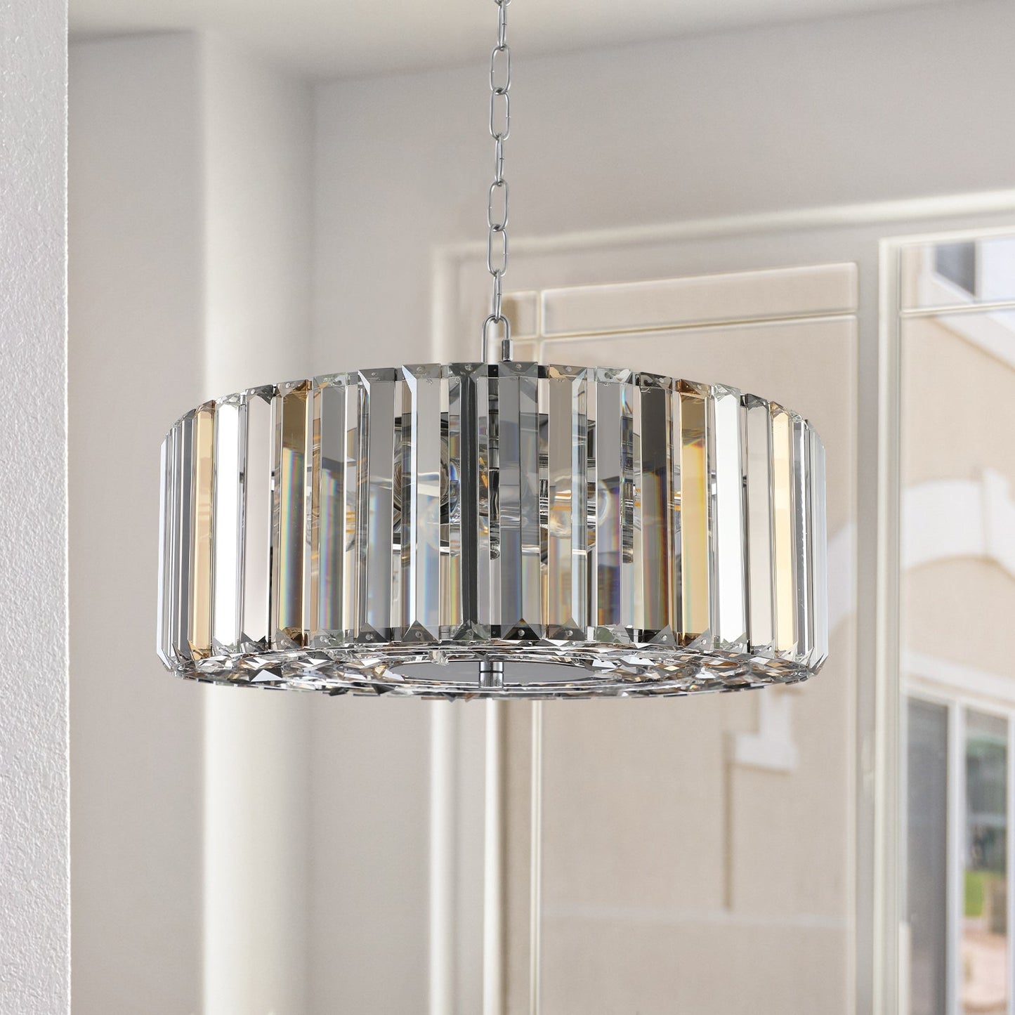 17' Chrome Crystal Pendant Chandelier with crystal prisms by HouseOfZazla on Tampa Home & Garden Store