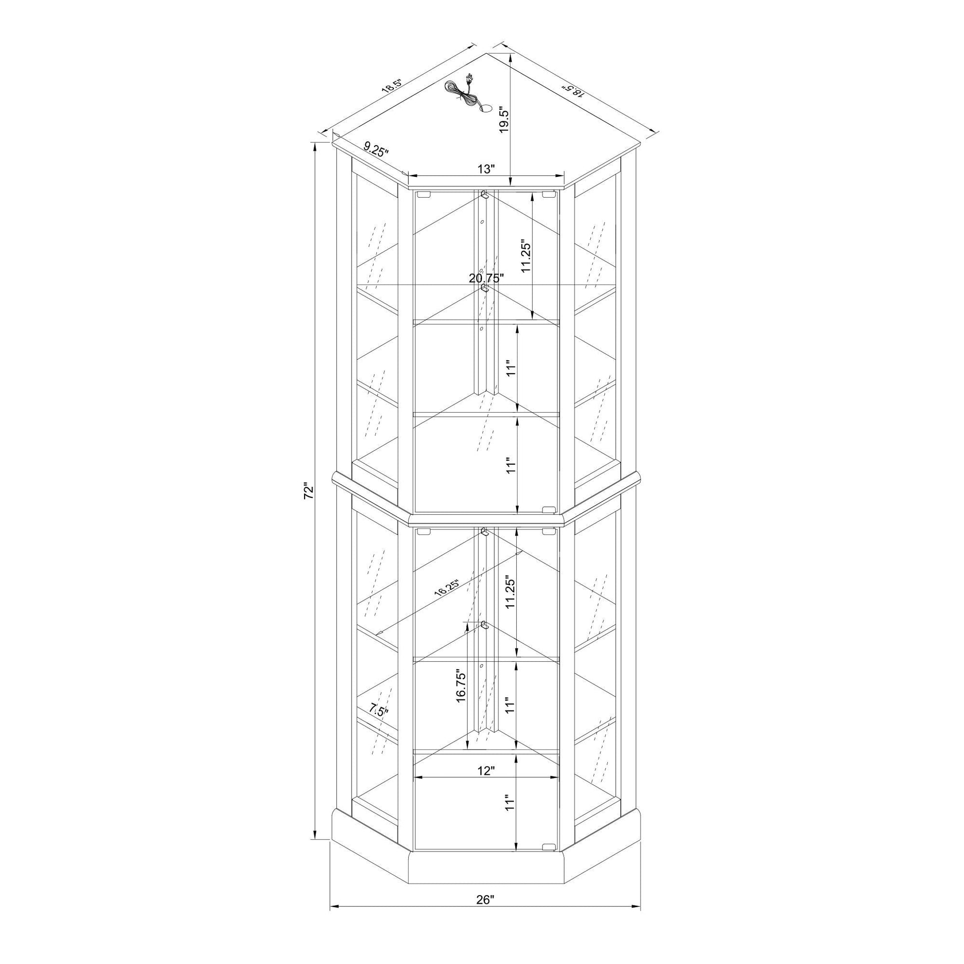 6-shelf corner curio display cabinet with glass doors and adjustable shelves HouseOfZazla blueprint on Tampa Home & Garden Store