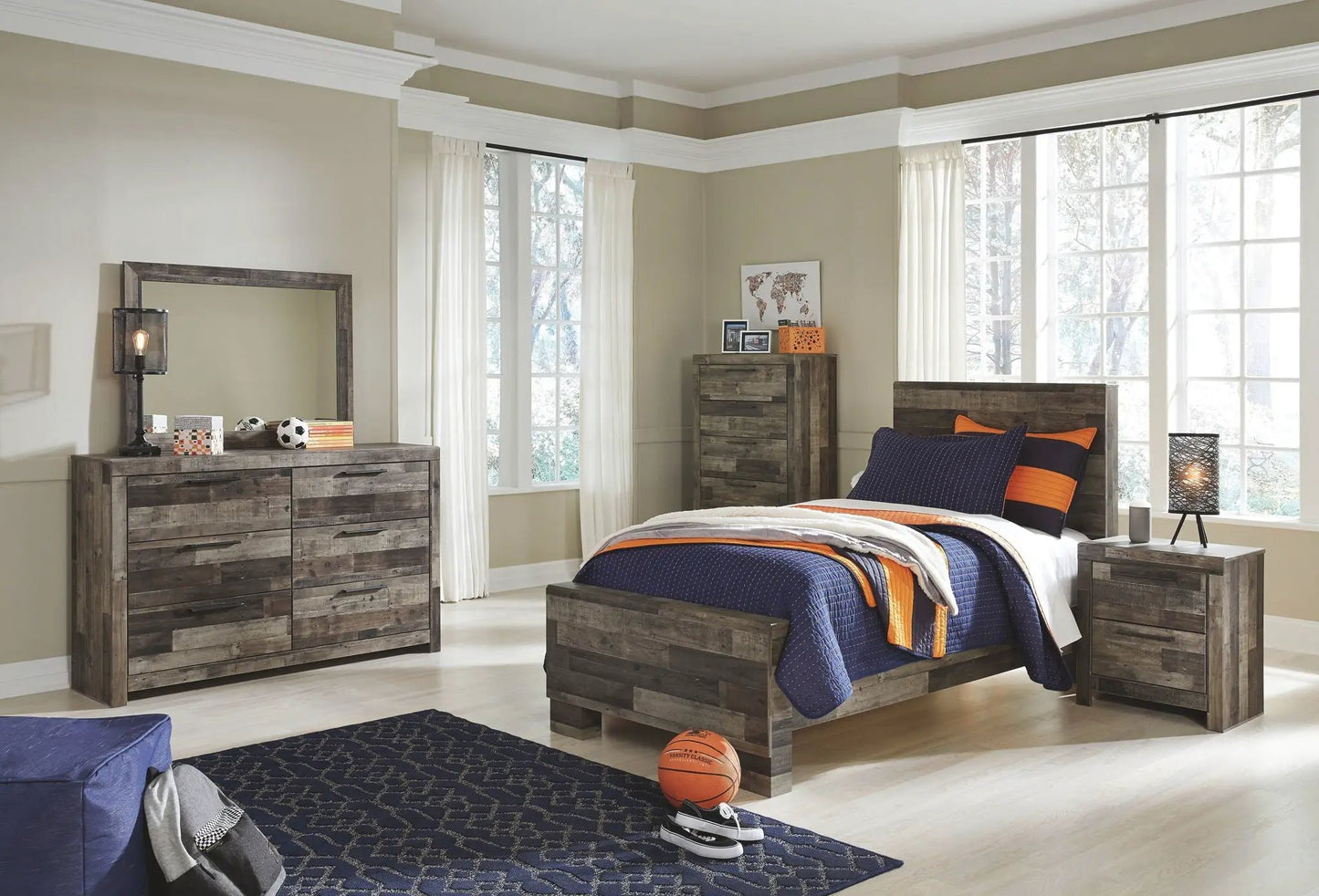 Derekson Youth Panel Bedroom Set Rustic Finish