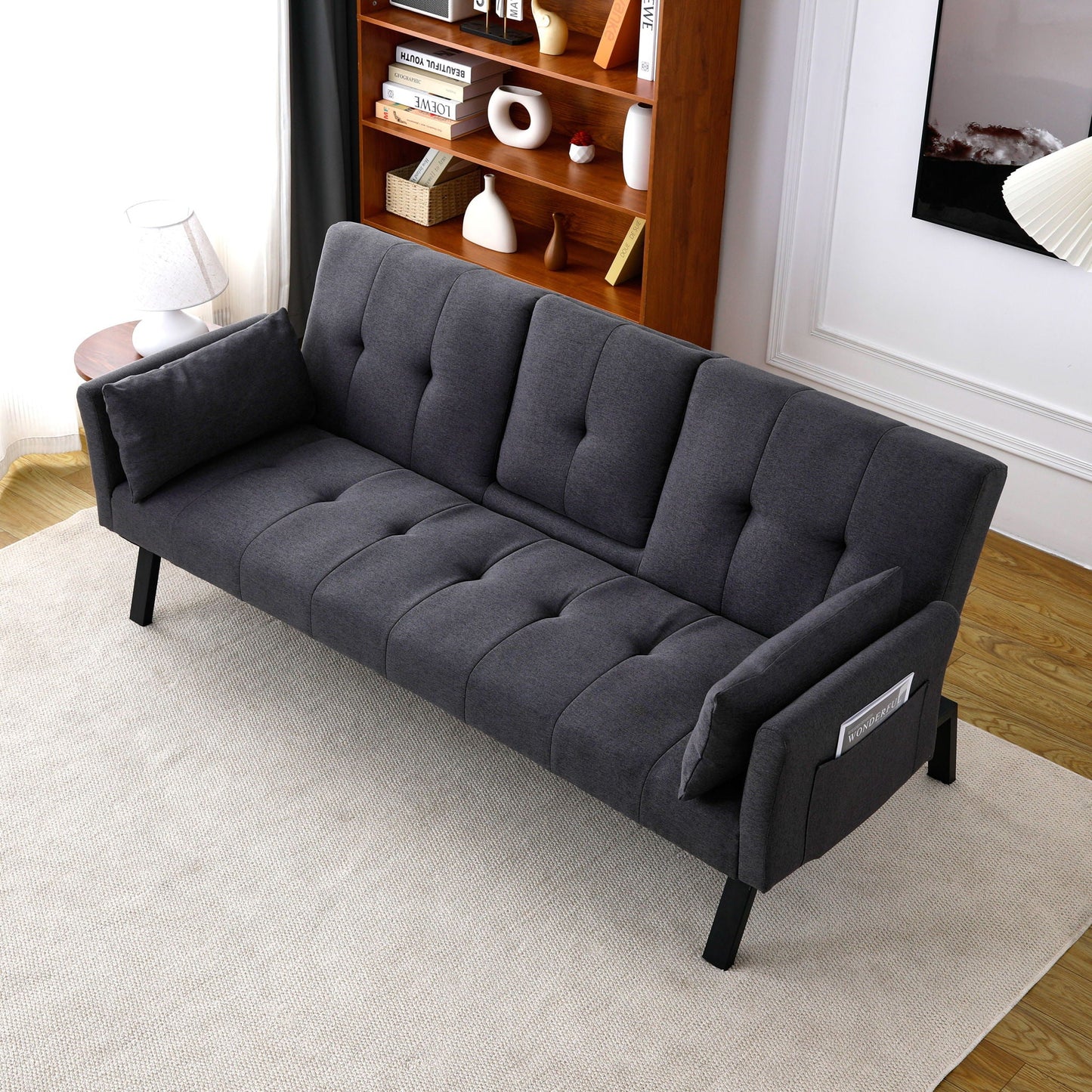 Compact Foldable Sofa Bed and Cup Holder