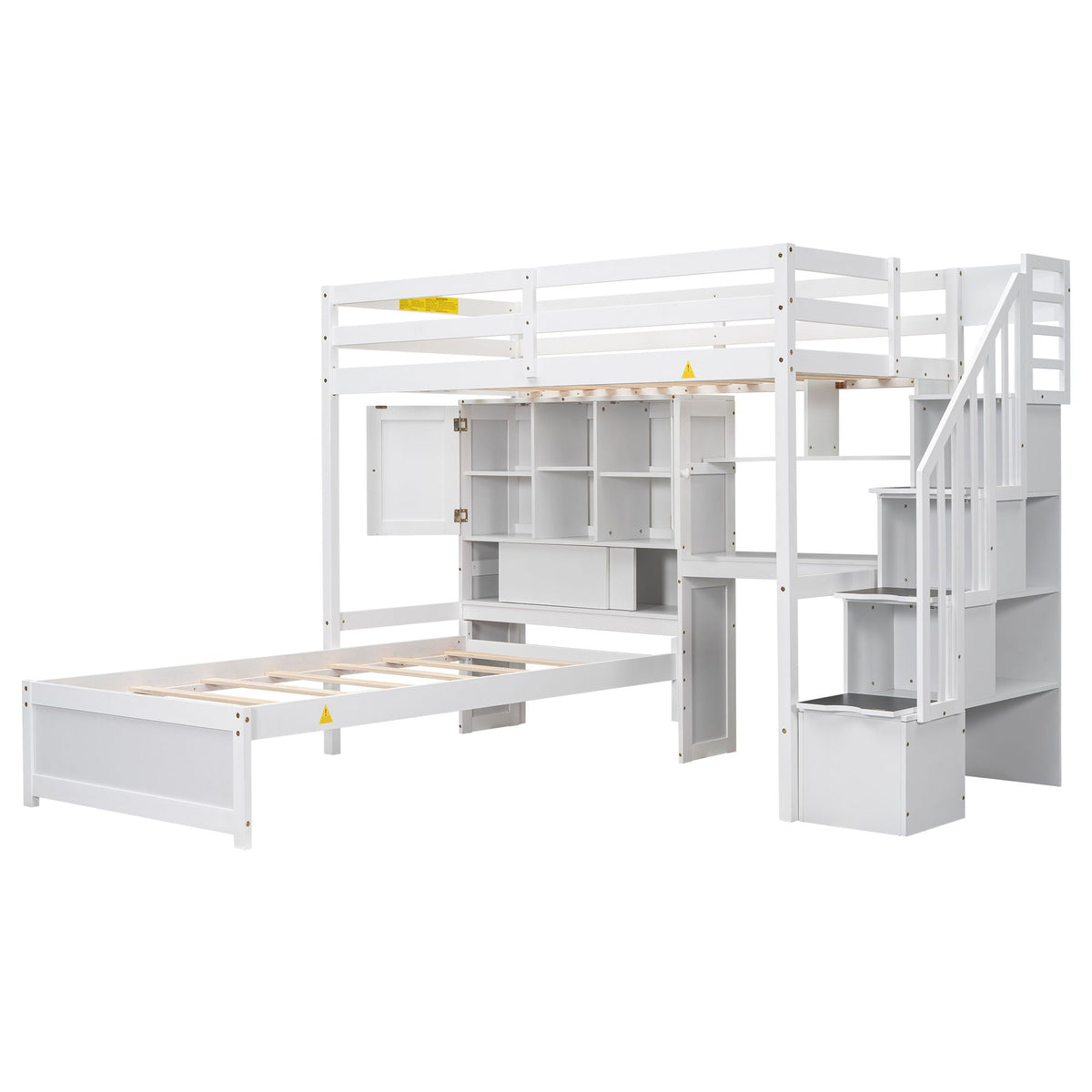 Loft bed with built-in desk and staircase, white finish with storage under, HouseOfZazla on Tampa Home & Garden Store