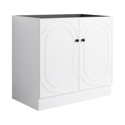 Freestanding vanity with soft-close doors, white two-door cabinet, black knobs HouseOfZazla on Tampa Home & Garden Store