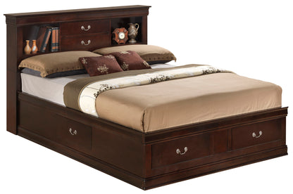 Louis Phillipe bookcase storage bed in dark wood with built-in drawers on Tampa Home & Garden Store