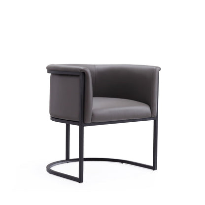 Cosmopolitan Dining Chair with Geometric Metal Frame dark gray faux-leather by HouseOfZazla on Tampa Home & Garden Store