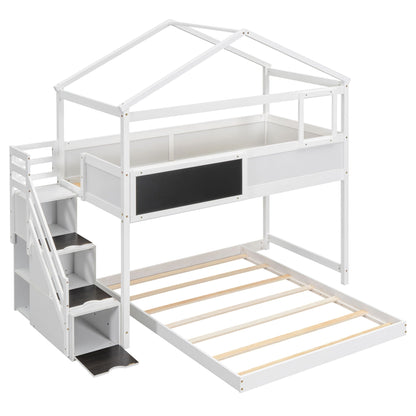 HouseOfZazla white bunk bed with storage staircase and board panels on Tampa Home & Garden Store
