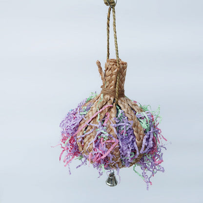 Drawing Straw Rope Toy Parrot Paper natural straw braided ball with pastel paper shreds and a bell on Tampa Home & Garden Store