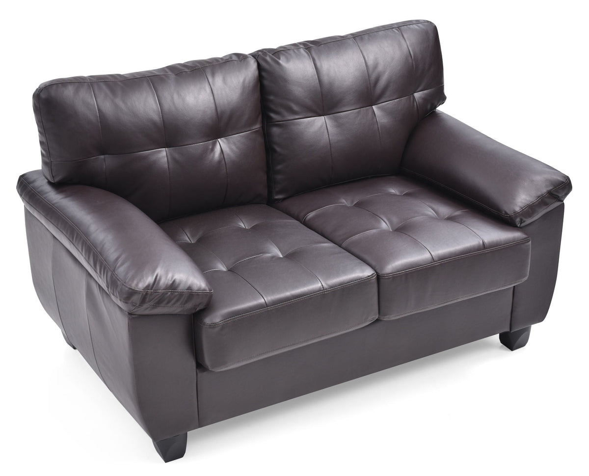 Gallant leather loveseat with tufted cushions, dark brown finish, hardwood frame on Tampa Home & Garden Store