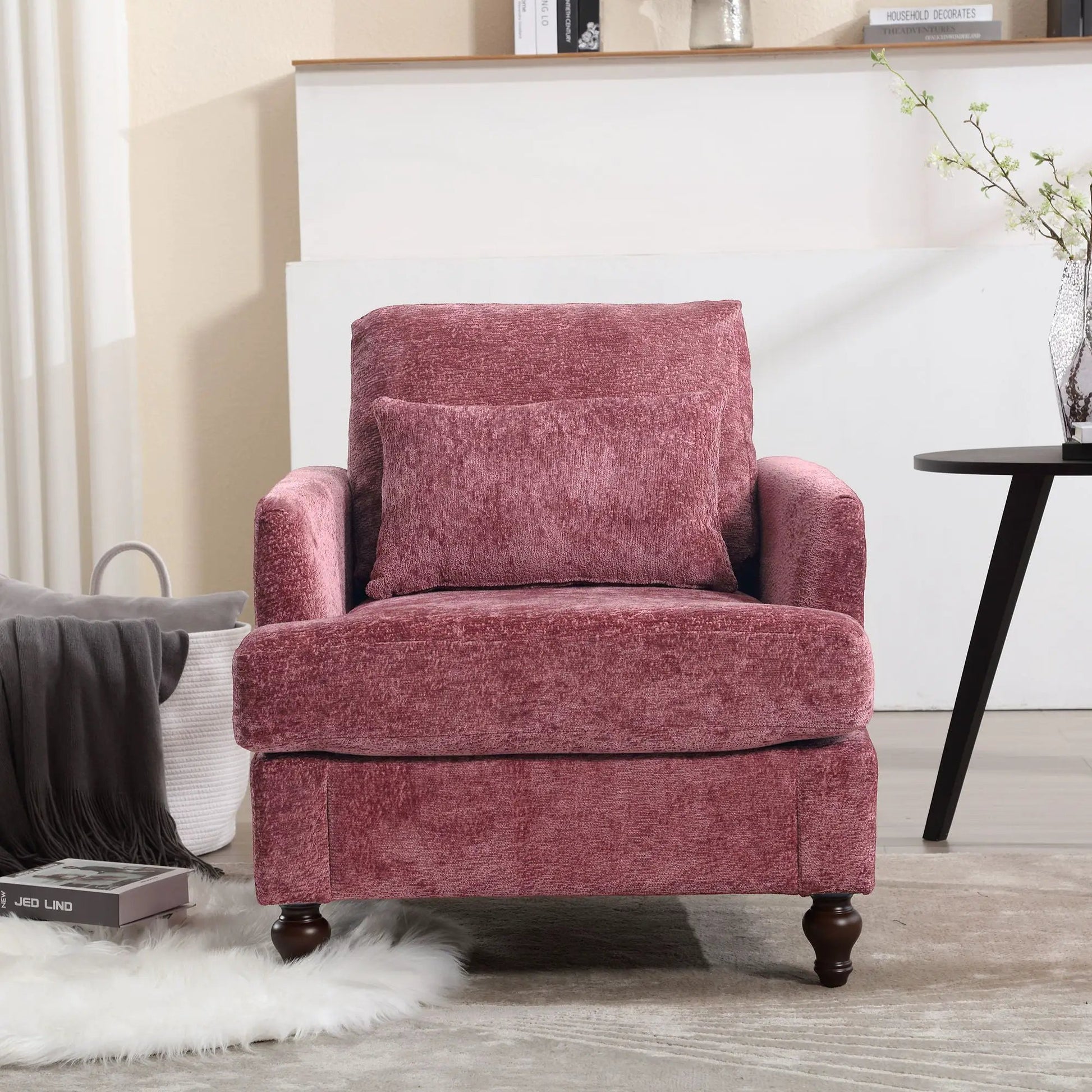 Modern mid-century wood-frame armchair with tufted pink velvet by Unique Piece Furniture on Tampa Home & Garden Store