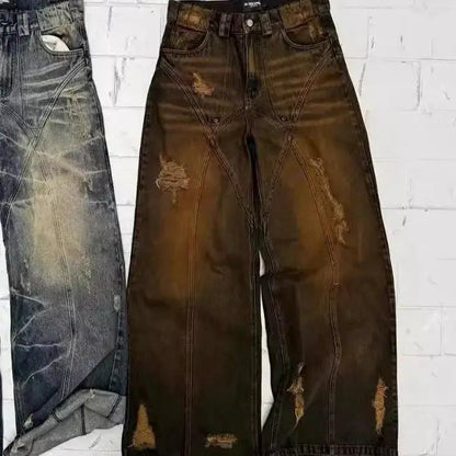 American High Street Straight Yellow Mud Dyed Jeans by FLIPSTYLEZLLC distressed brown denim 2-pair on Tampa Home & Garden Store