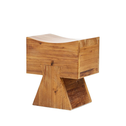 Brown reclaimed wood stool ottoman with sculptural saddle seat by HouseOfZazla on Tampa Home & Garden Store