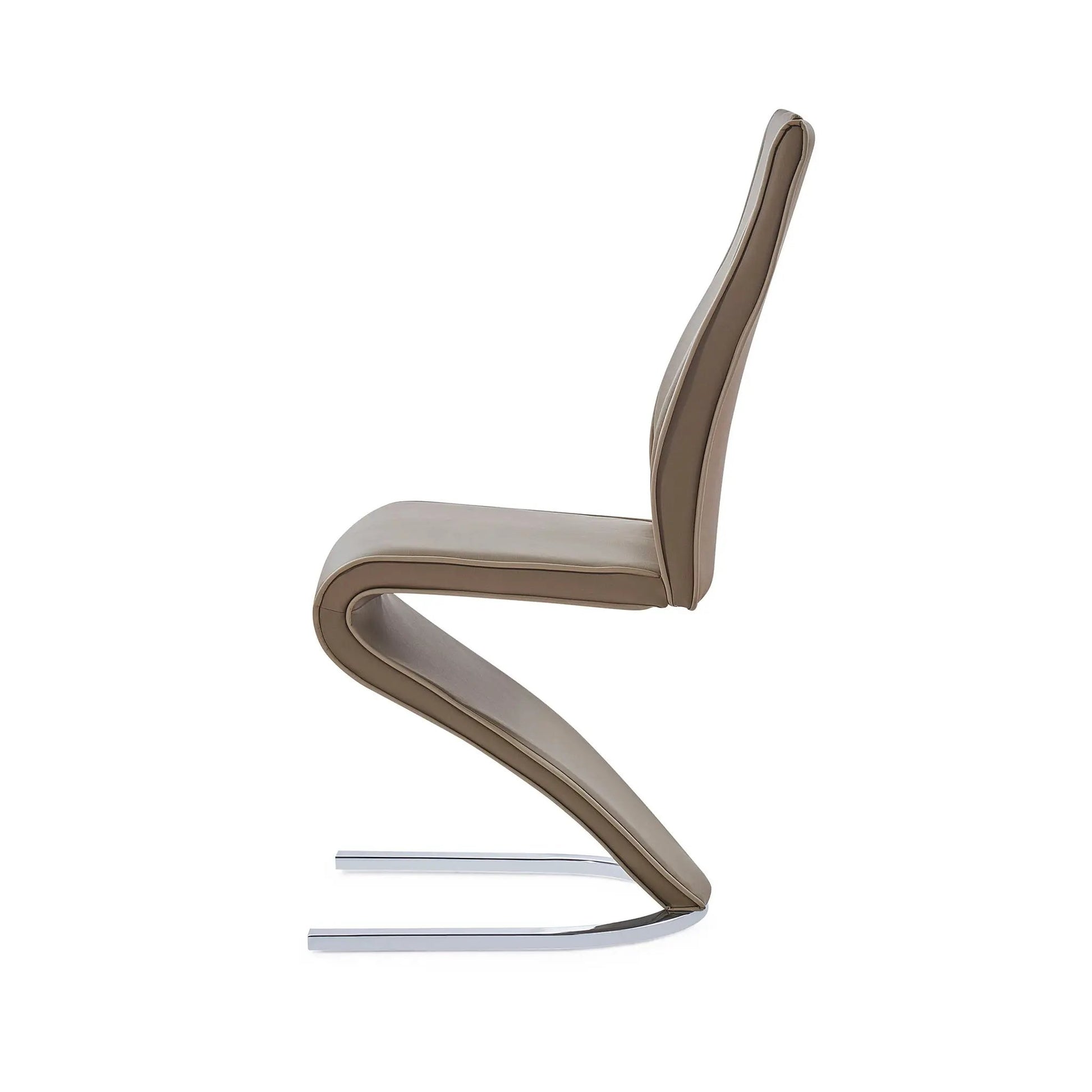 Tony dining chair brown beige upholstered seat and back with chrome curved cantilever base on Tampa Home & Garden Store