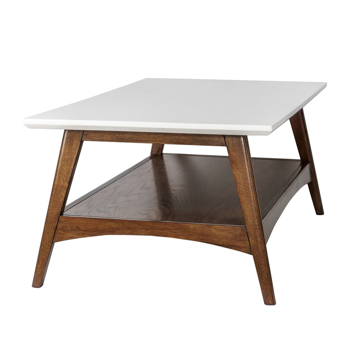 HouseOfZazla modern coffee table with shelf, white top and dark wood legs on Tampa Home & Garden Store