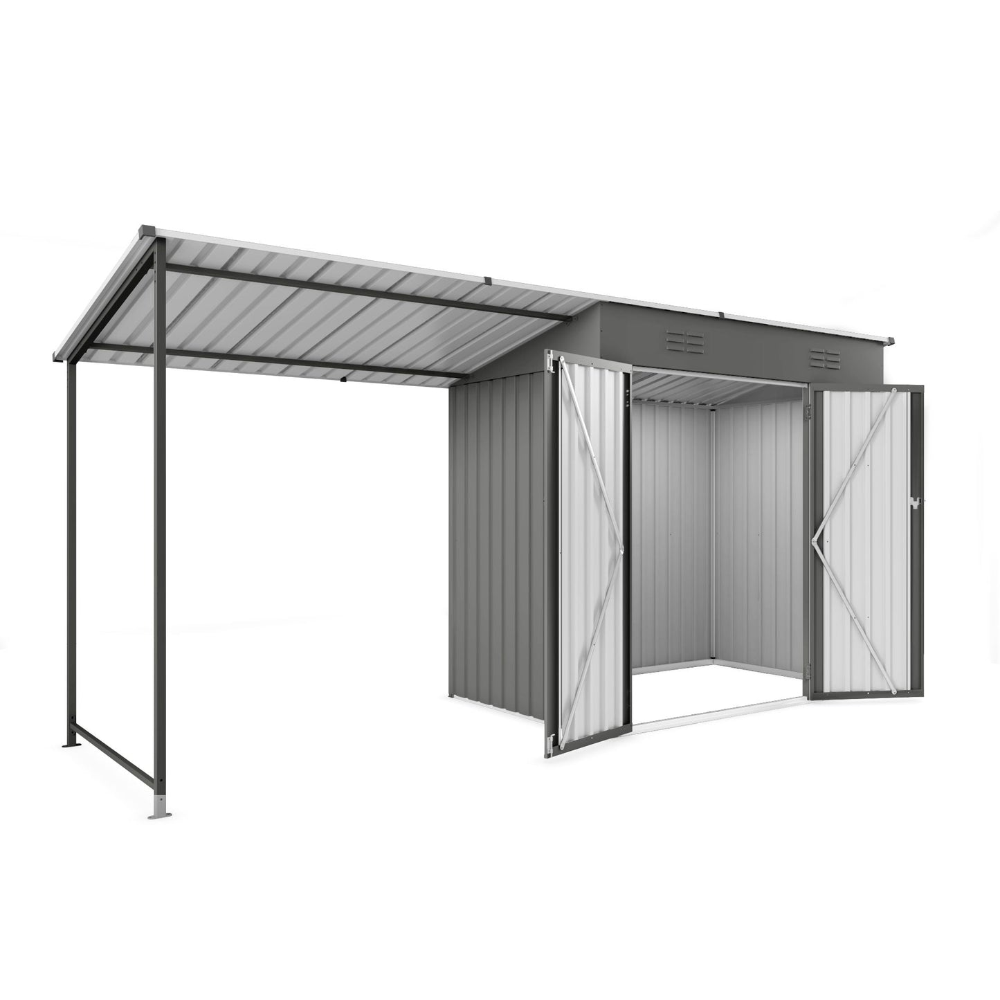 Heavy Gray Storage Shed and the Pergola Combo