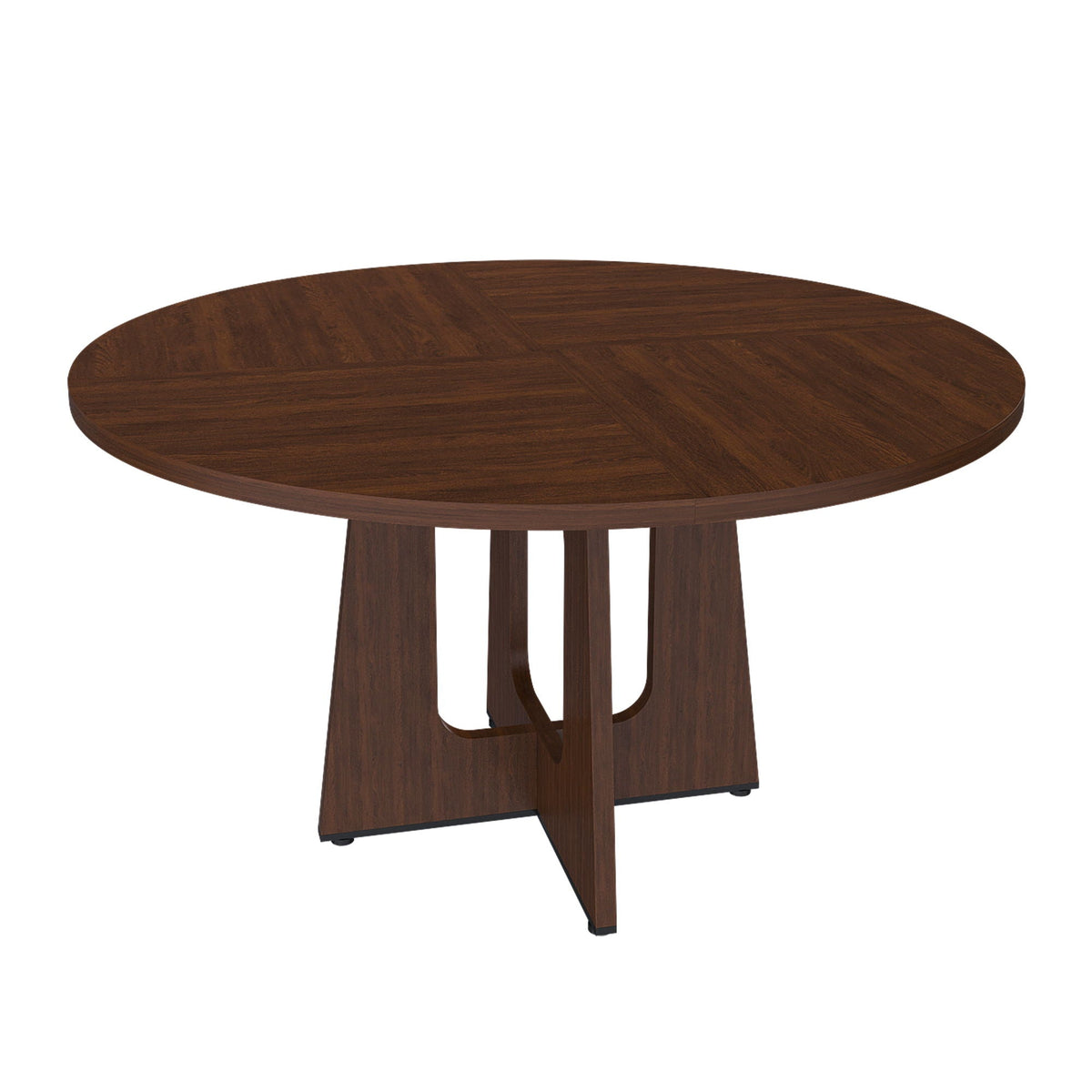 Round dining table for 4 in dark brown wood with visible grain and sturdy base on Tampa Home & Garden Store