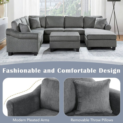 Contemporary U-shaped sectional sofa with movable storage ottoman in grey fabric, 2pc set on Tampa Home & Garden Store