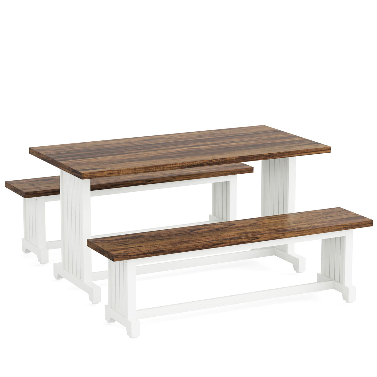 3 Piece Dining Table Set with Space Saving Benches brown wood top white legs on Tampa Home & Garden Store