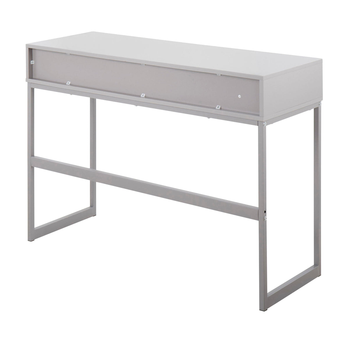 Contemporary console table with storage drawer in white and gray finish, metal frame on Tampa Home & Garden Store