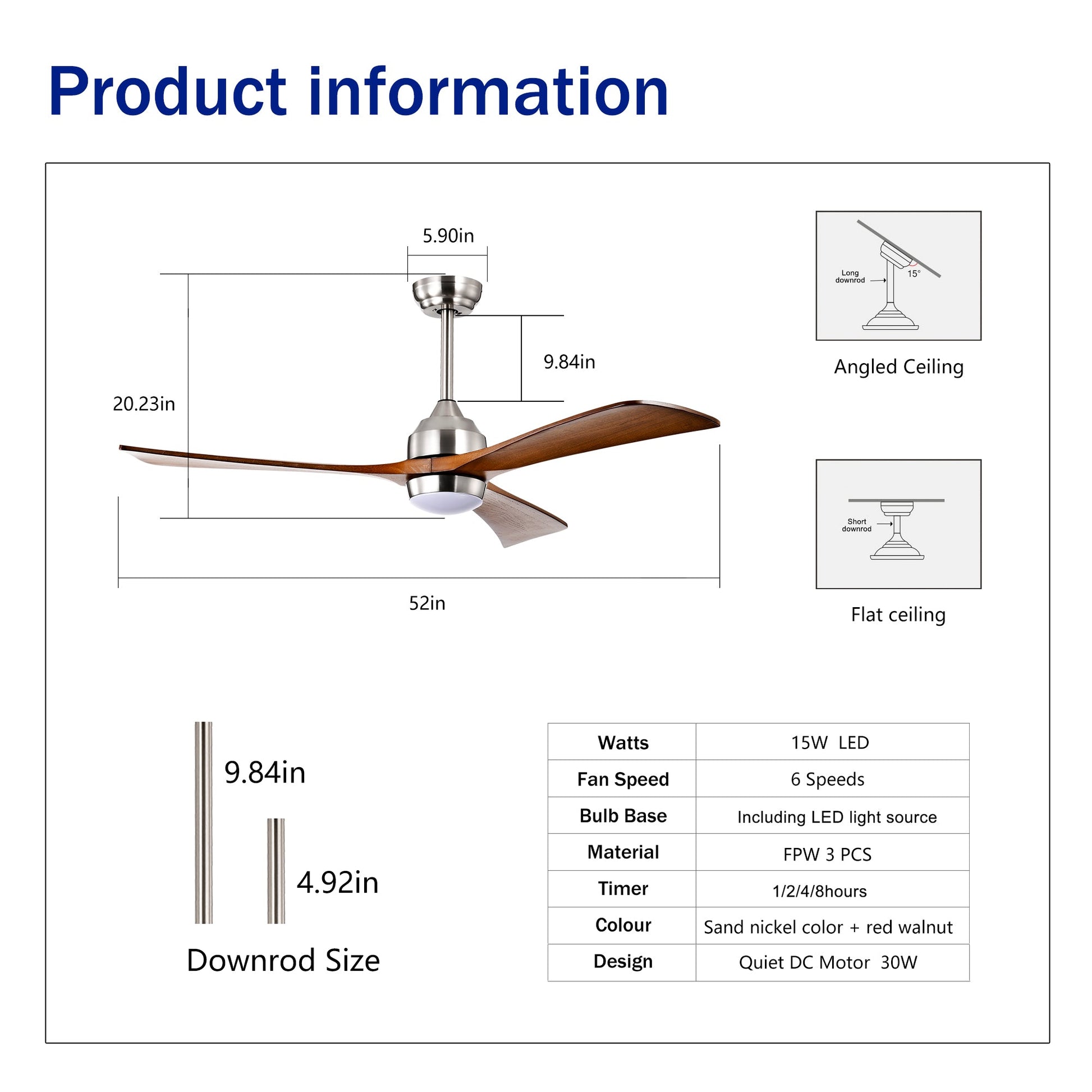 Ceiling fan 52-inch solid wood blades with light kit and remote control by HouseOfZazla on Tampa Home & Garden Store