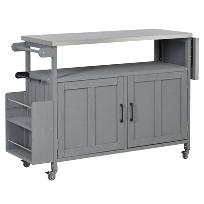 Foldable Outdoor Kitchen Island cart HouseOfZazla gray metal with wheels and lower cabinet on Tampa Home & Garden Store
