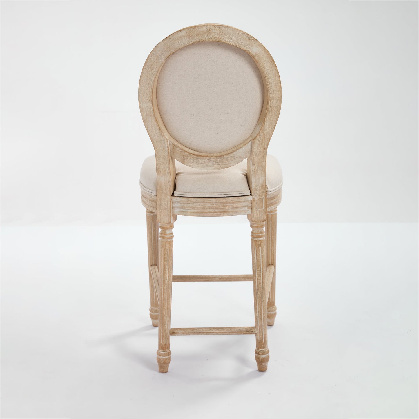 Bar stools 26in height set of 2 in natural wood with beige upholstered round back HouseOfZazla on Tampa Home & Garden Store