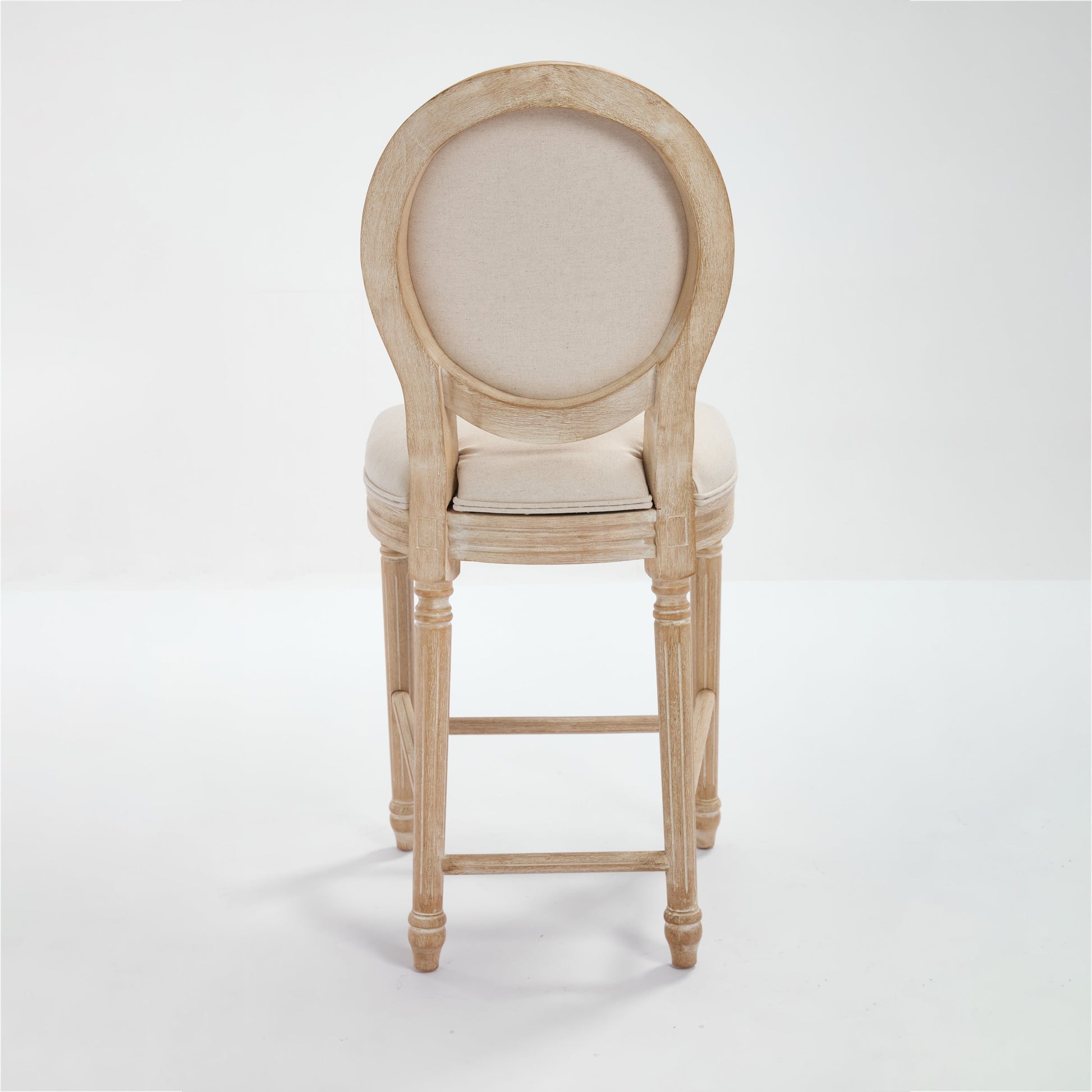 Bar stools 26in height set of 2 in natural wood with beige upholstered round back HouseOfZazla on Tampa Home & Garden Store
