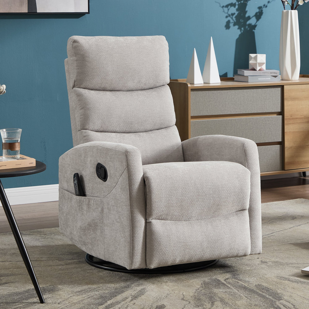 Heat Massage Manual Recliner Chair by HouseOfZazla in gray fabric with rocker and swivel on Tampa Home & Garden Store