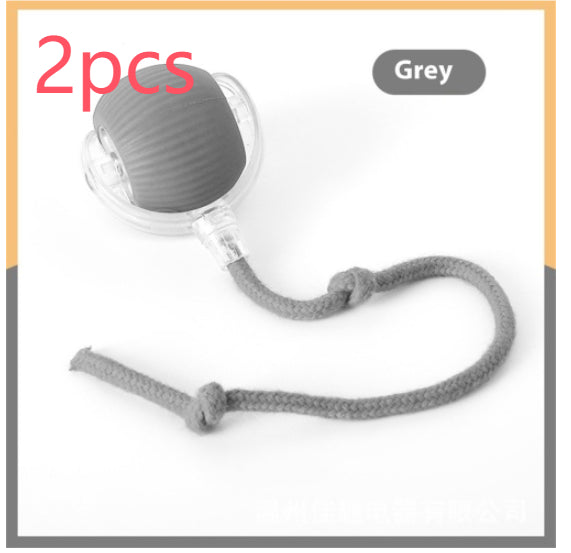 Electric cat toy ball with grey textured rolling orb and knotted rope, 2pcs on Tampa Home & Garden Store