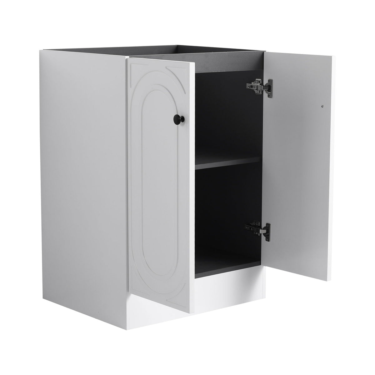 HouseOfZazla freestanding bathroom vanity with soft-close doors, white cabinet, dark interior on Tampa Home & Garden Store