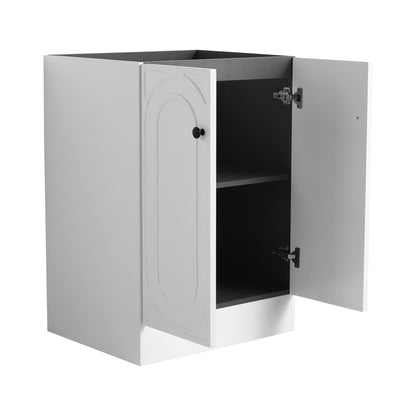 HouseOfZazla freestanding bathroom vanity with soft-close doors, white cabinet, dark interior on Tampa Home & Garden Store