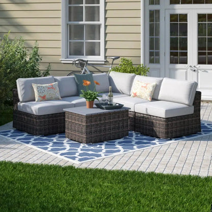 Wicker sectional sofa with cushions and coffee table, 2-piece set by Unique Piece Furniture on Tampa Home & Garden Store