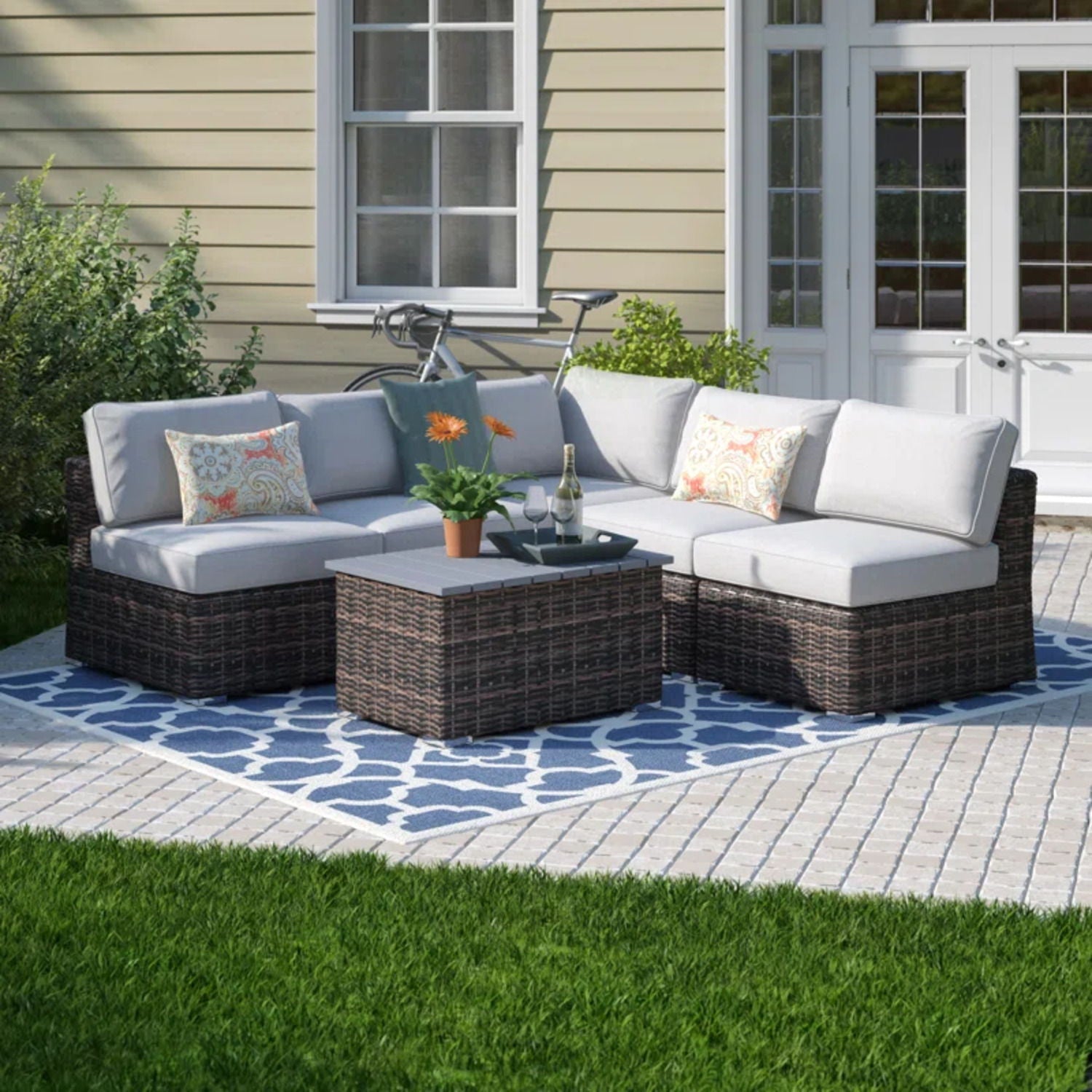 Wicker Sectional Sofa With Cushions And Table outdoor set gray cushions by HouseOfZazla on Tampa Home & Garden Store