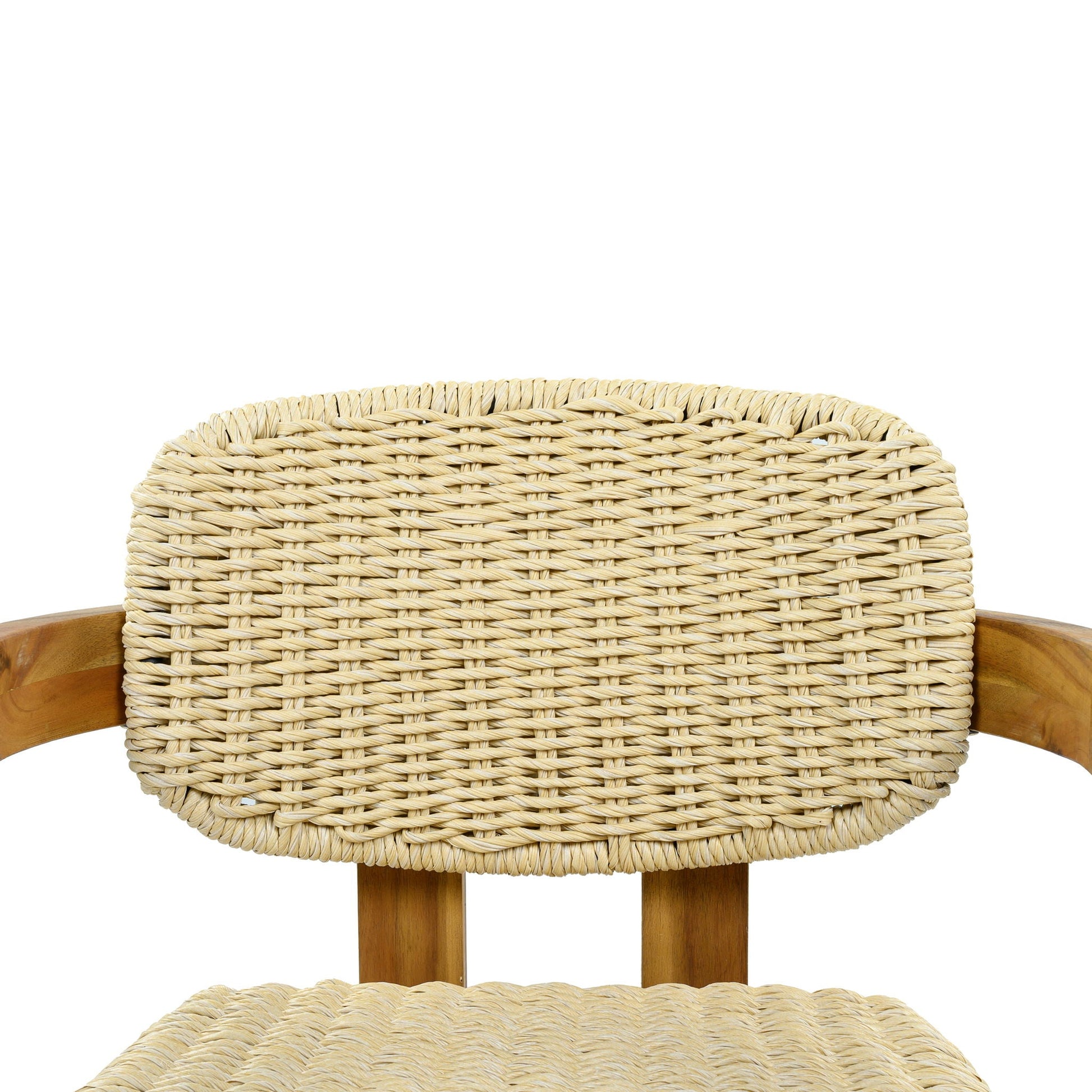Outdoor accent armchairs set of 2 in natural wicker with teak wood frames on Tampa Home & Garden Store