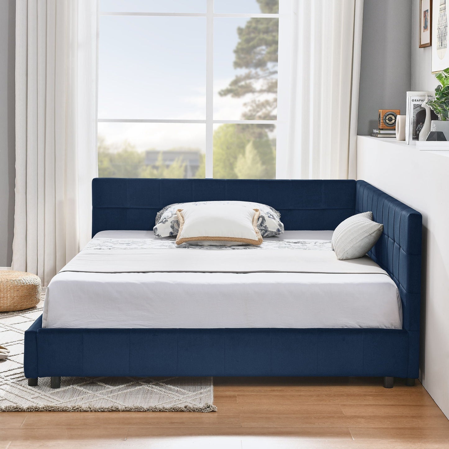 Mid Century Storage Upholstered Tufted Bed Frame