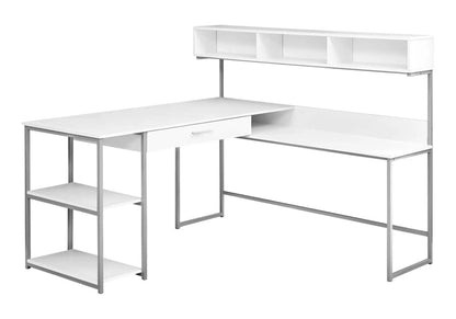 Corner desk with white finish and metal frame, L-shaped workspace with upper cubbies on Tampa Home & Garden Store