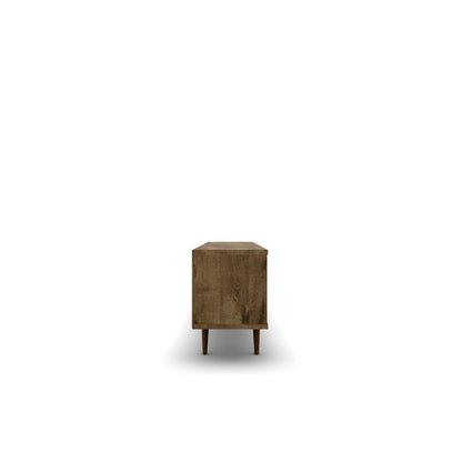 63-inch TV stand in brown wood finish with tapered solid wood legs on Tampa Home & Garden Store