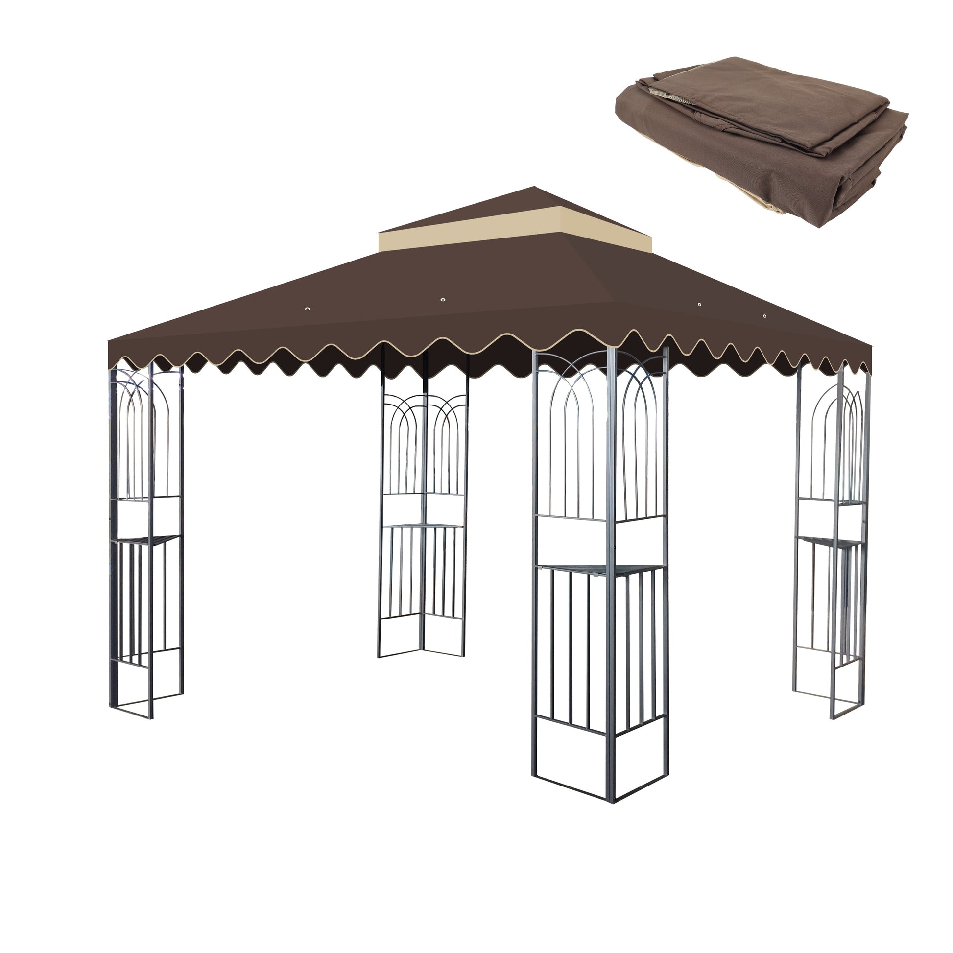 10x10 ft brown gazebo replacement canopy set with two canopies, folded spare on Tampa Home & Garden Store