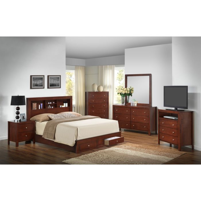 Stylish storage bed in dark cherry with under-bed drawers; paired with dresser by HouseOfZazla on Tampa Home & Garden Store