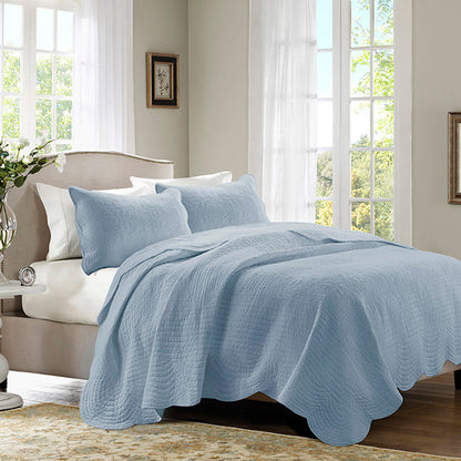 3 Piece Reversible Scalloped Edge Quilt Set Blue King/Cal King by HouseOfZazla on Tampa Home & Garden Store