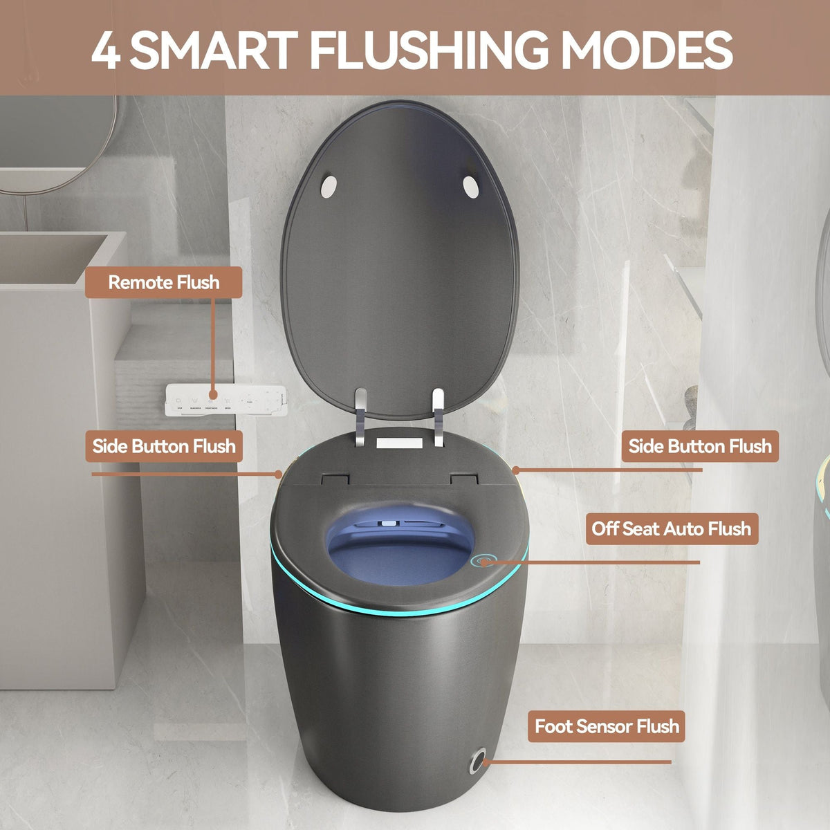 HouseOfZazla smart toilet with ceramic bidet in matte black finish top-down view on Tampa Home & Garden Store