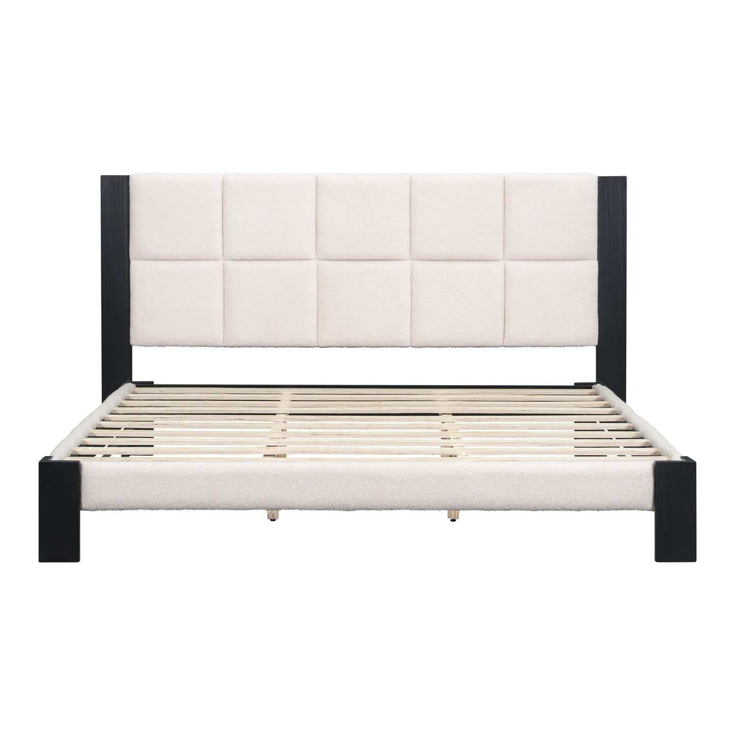 Boucle Cal King Bed Frame with a Cube Headboard